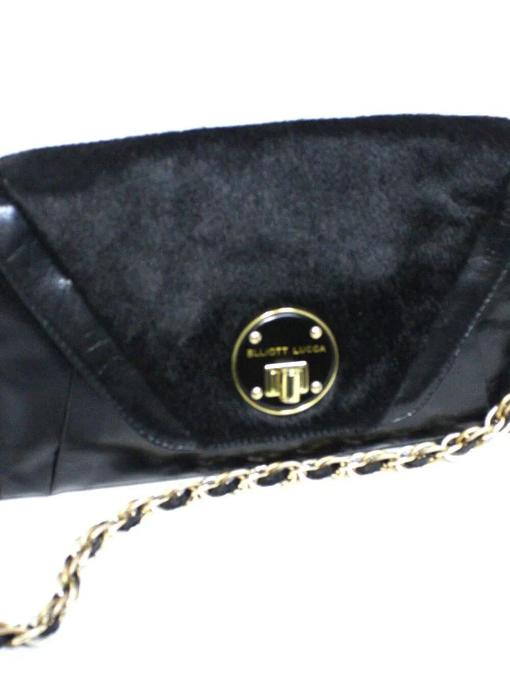 Elliott Lucca Black Leather, Hair on Hide Envelope Should Bag Chain Strap
